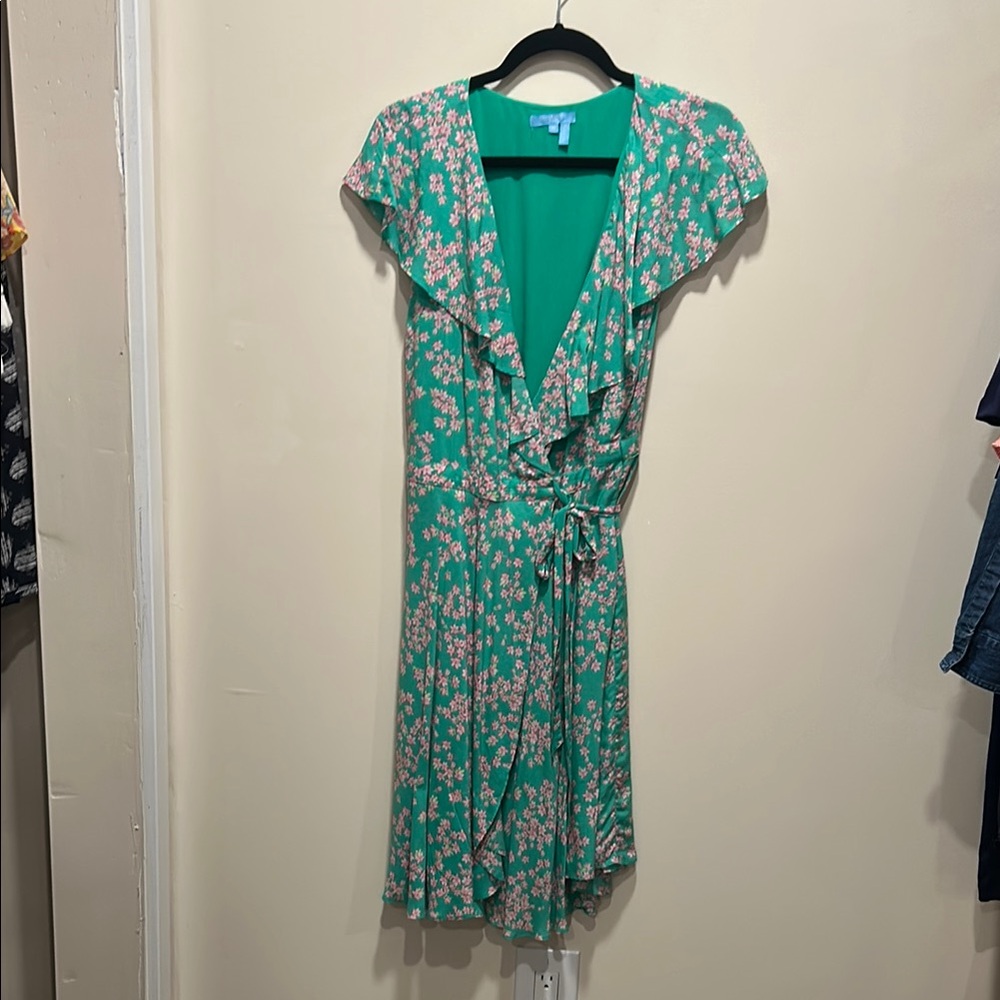 46. Draper James Blue and Green Asymmetrical Sundress with Flutter Sleeves
